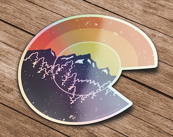 Holographic Colorado Mountain Sunset C Sticker - New Metallic Look!