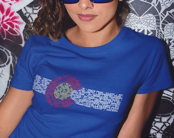 Women's 14er Colorado Flag T-Shirt & Tank - All 53 Colorado Fourteeners