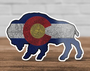 Pegatina de la bandera de Colorado - Puntillismo Búfalo