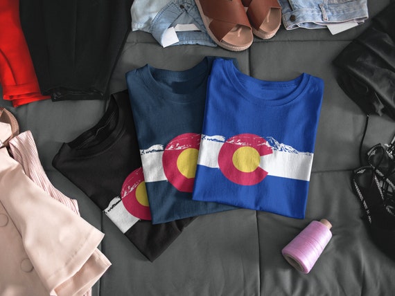 Women's Colorado Flag T-shirt and Tank Top W/ Rocky Mountain Silhouette 