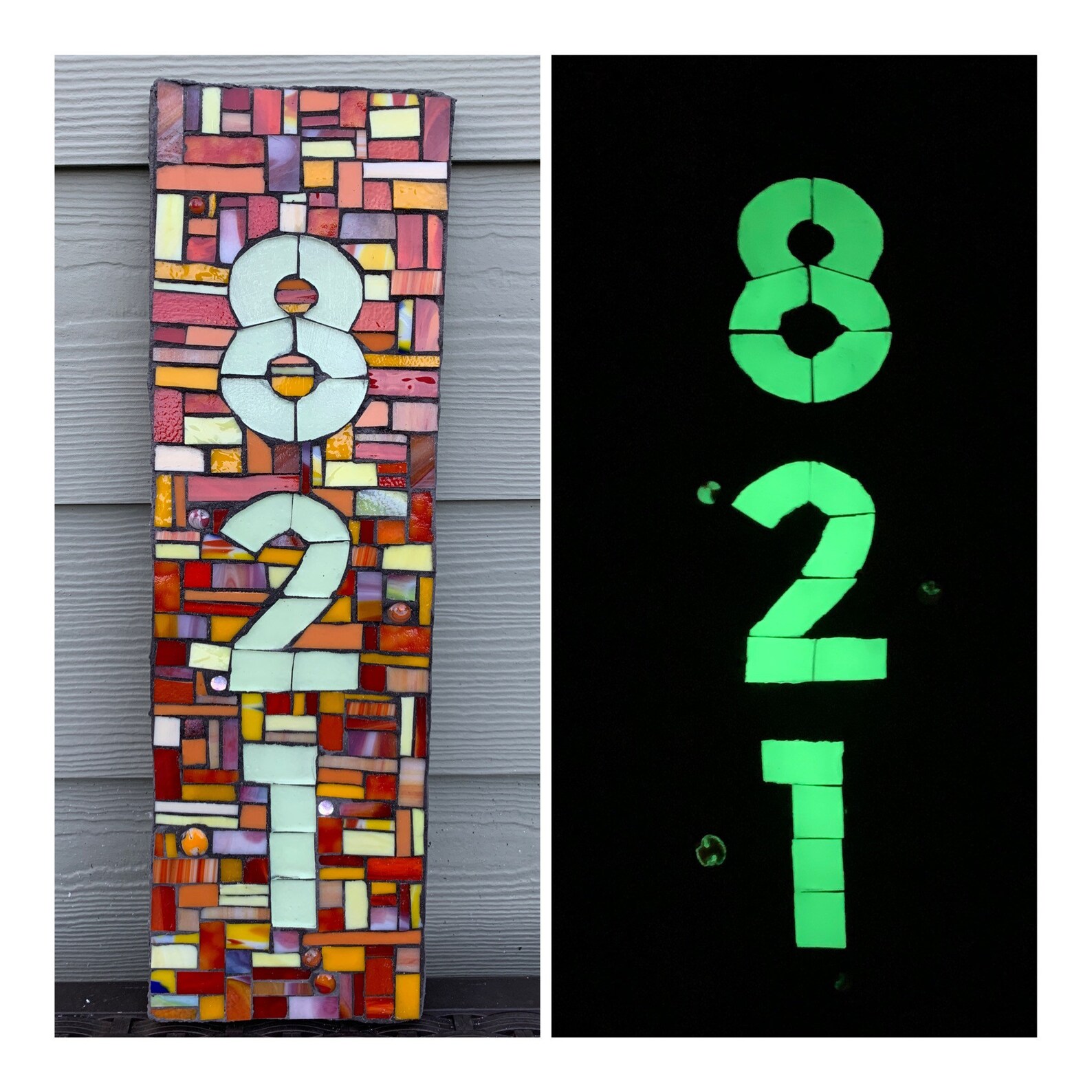 Glow in the dark mosaic house number plaque custom house Etsy