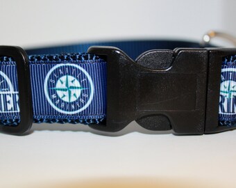 Seattle Mariners Dog Collar/ Baseball Collar/ MLB Collar/ 1 inch  Adjustable Dog Collar