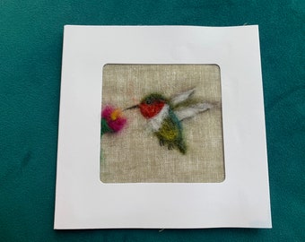 Needle felted hummingbird card