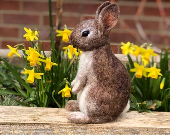 wild bunny rabbit needle felted sculpture lifesize lifelike realistic