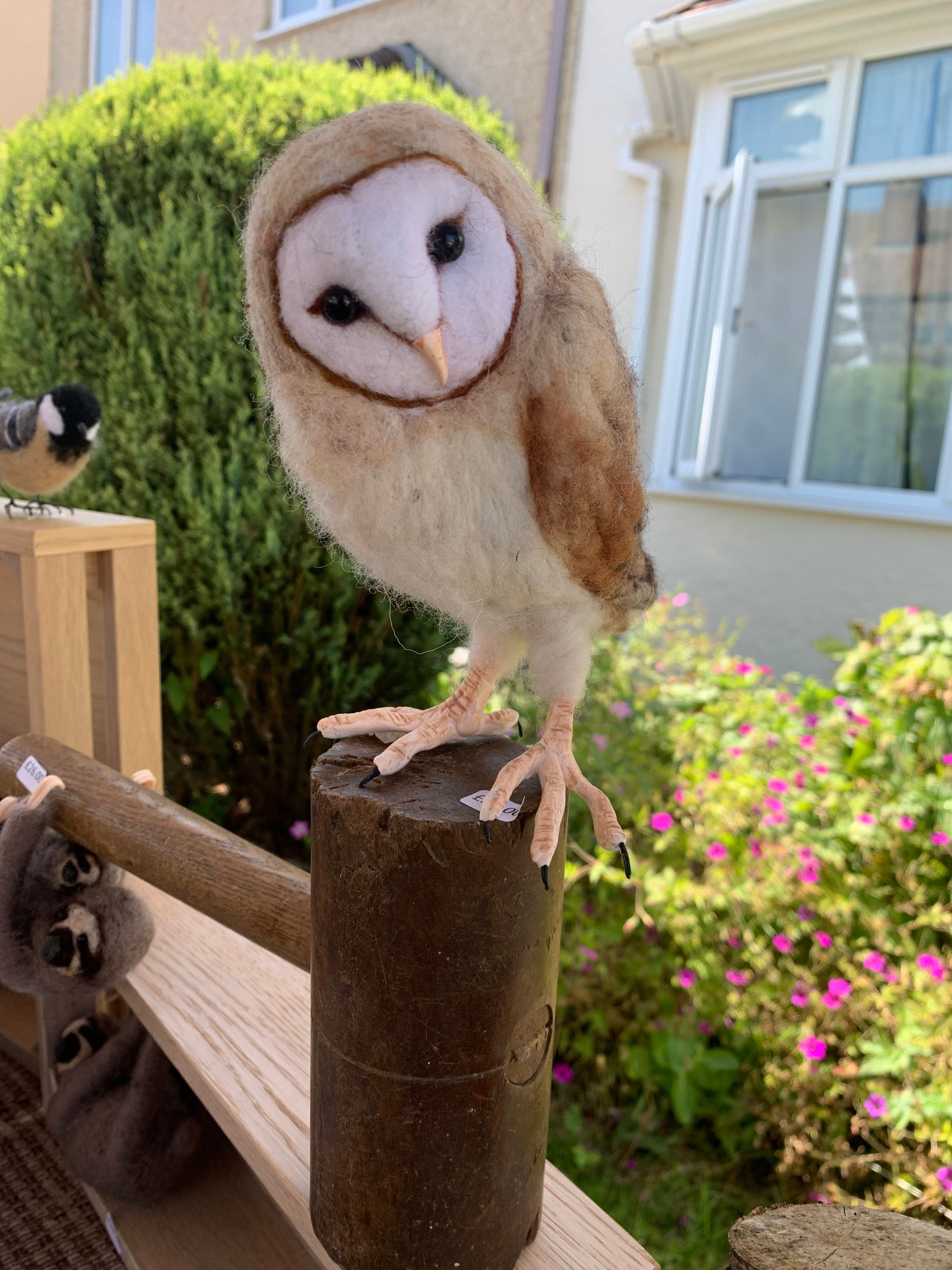 Medium or Large Needle Felted Barn Owl Sculpture Made to