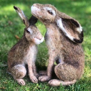 Needle felted moon gazing hare. Made to order