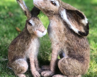 Needle felted moon gazing hare. Made to order