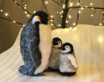 Video workshop tutorial and kit to make a family of needle felted penguins