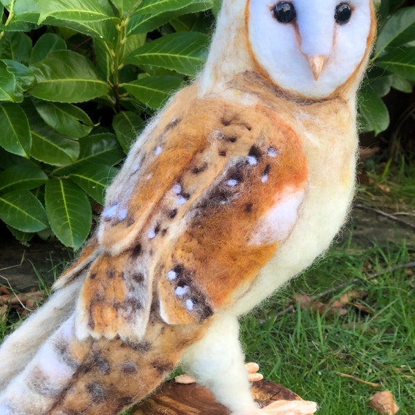 Video Tutorial workshop recording and kit to make needle felted large barn owl 3D sculpture