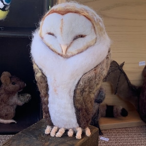 Needle felted sleeping barn owl sculpture/ Christmas tree topper