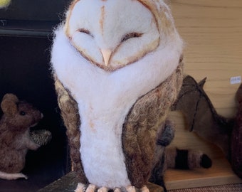 Needle felted sleeping barn owl sculpture/ Christmas tree topper