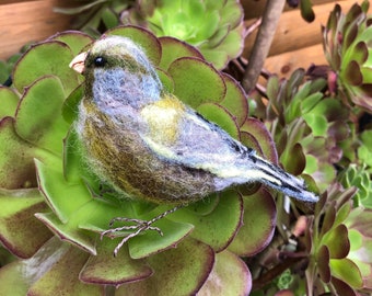 Needle felted green finch