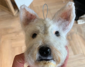 Needle felted hanging westie west highland terrier dog  sculpture bauble personalised portrait
