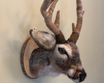 Needle felted Deer head wall hanging. Made to order