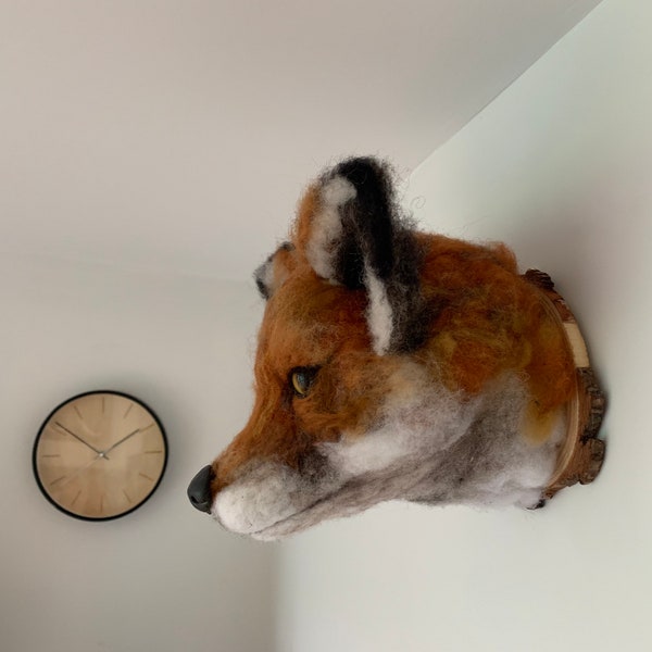 Lifesize Needle felted fox head wall hanging sculpture