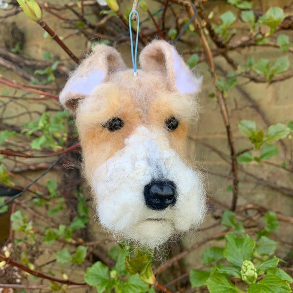 Made to order fox terrier hanging decorations sculpture needle felted head portrait bauble