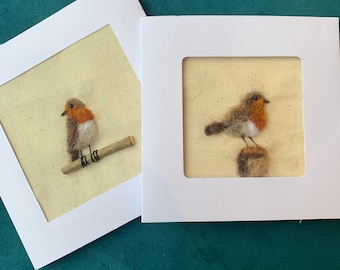 Needle felted robin card