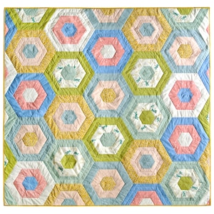 Hexie Streifen Quilt Muster PDF Download - DIY Nähen Original Modern Quilting Bunt - Halber Yard Bündel Stoff für Überwurfgröße