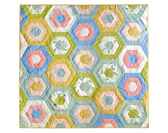 Hexie Stripe Quilt Pattern PDF Descargar - DIY Costura Original Moderno Acolchado Colorido - Tela de paquete de media yarda para el tamaño del lanzamiento