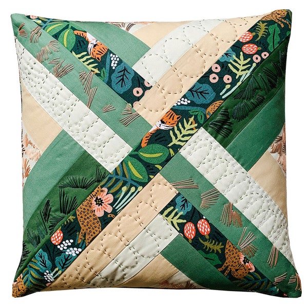 Patrón de edredón de almohada Maypole Descargar PDF - Costura rápida de bricolaje para principiantes Decoración elegante para el hogar Diseño de acolchado moderno para almohada cuadrada estándar