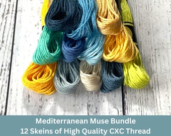 Seaside Serenity 12 pack Bundle: Embroidery Floss for Needlecraft, Cross Stitch; Mediterranean Sea, Sand Hues; Vibrant Coastal Thread