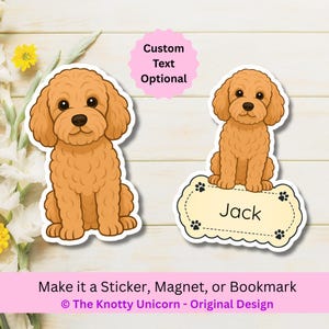 Personalized Cockapoo Dog Sticker, Magnet, or Bookmark - Apricot