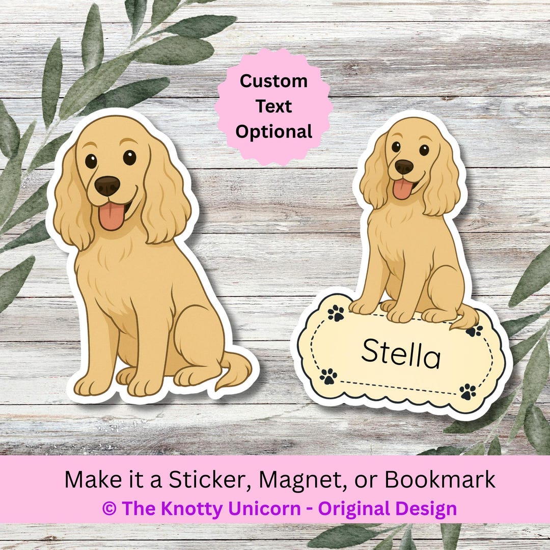 Personalized Cocker Spaniel Dog Sticker, Magnet, or Bookmark - Buff - Etsy