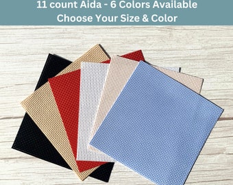 Puede incluir: Seis cuadrados de tela Aida de 11 hilos de diferentes colores. Los colores son negro, beige, blanco, rojo, azul claro y crema. 11 count Aida - 6 Colores Disponibles Elige Tu Talla & Color