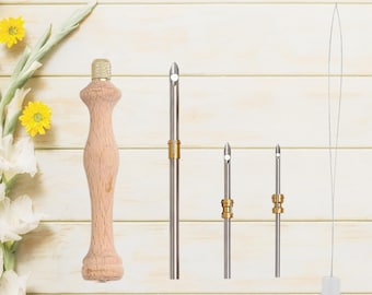 Classic Wooden Punch Needle Tool Set – 3 Needle Tips + Threader