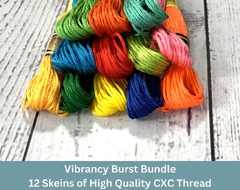 Vibrancy Burst 12 pack Bundle: Vibrant Embroidery Floss for Needlecraft, Cross Stitch, Hand Stitching in Bold & Bright Hues, Craft Threads