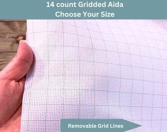 14 Count Gridded Aida Cloth - White Aida with Removable Grid Lines - Cross Stitch Fabric for Easy Counting - Multiple Sizes Available