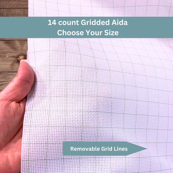 14 Count Gridded Aida Cloth - White Aida with Removable Grid Lines - Cross Stitch Fabric for Easy Counting - Multiple Sizes Available