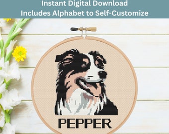 Australian Shepherd Cross Stitch Pattern - Instant Digital Download, Pet Portrait Embroidery, DIY Dog Lover Craft, Custom Name Animal Stitch