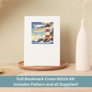 Kit de cartões de ponto cruz para farol | Kit para fazer cartões de felicitações de farol feitos à mão | Presente de ponto cruz à beira-mar para quem ama faróis