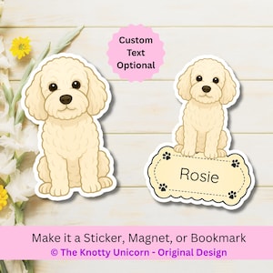 Personalized Cockapoo Dog Sticker, Magnet, or Bookmark - Cream