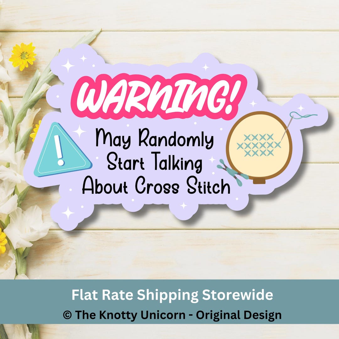 Warning May Randomly Cross Stitch Magnet, Funny Craft Magnet, Fridge Magnet, Locker Decor ...