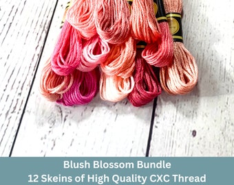 Blush Blossom 12 pack Embroidery Floss: CXC Threads for Needlecraft, Cross Stitch, Pink Palette & DIY Hand Stitching Project Kit