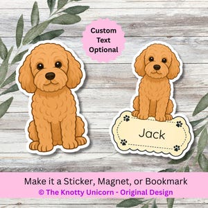 Personalized Cockapoo Dog Sticker, Magnet, or Bookmark - Apricot