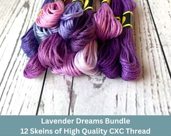 Purple Palette 12 pack Set: Lavender to Violet Embroidery Floss for Needlecraft, Cross Stitch & Hand Stitching