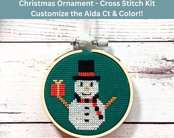 DIY Snowman Cross Stitch Kit ( 3 inch hoop) - Handmade Winter Snowman Ornament - Festive Crafting Kit  - Holiday Snowman Needlework Design