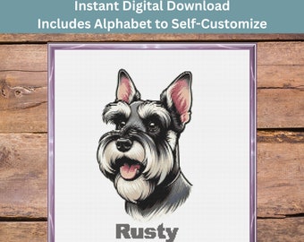 Schnauzer Cross Stitch Pattern - Instant Digital Download, Pet Portrait Embroidery, DIY Dog Lover Craft, Customizable Animal Stitching