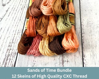 Sands of Time 12 pack Set: Earthy Embroidery Floss for Needlecraft and Cross Stitch, Warm Tones Craft Thread Kit, Sand & Sunset Hue