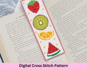 Fruit Bookmark Cross Stitch Kit – Strawberry, Kiwi, Orange, Watermelon - Digital PDF Pattern