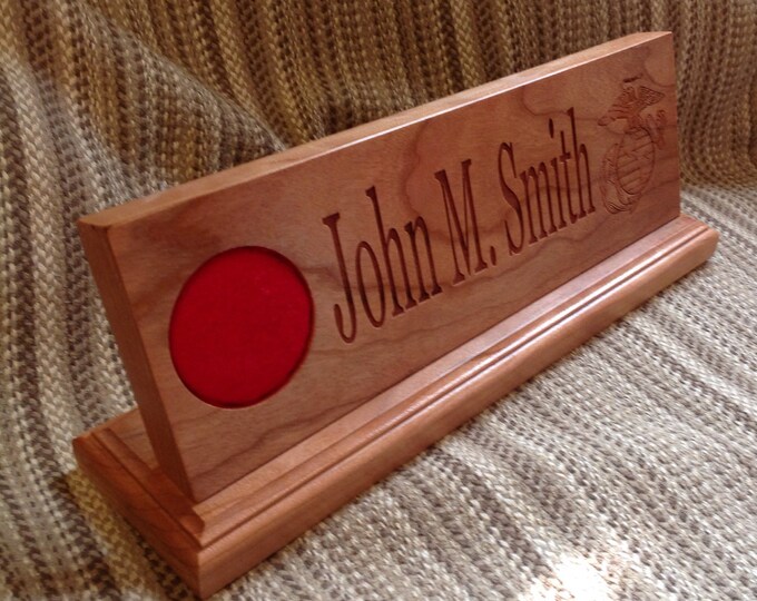 Custom Military Desk Nameplate 15 Inch Solid Cherry Wood Name Plate