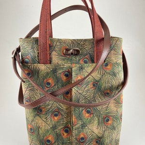 Elise/ Bolso bandolera Bolso de corcho Bolso hecho a mano Tela de pavo real Bolso bandolera ligero Bolso con cremallera Bolsa con cierre