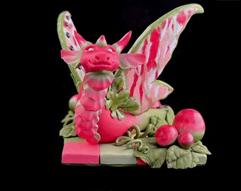 Melony Dargonfly-Polymer Clay Sculpture-figurine, Handmade Original-Fantasy, Winged Dragon in Snow