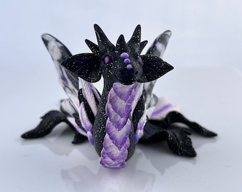 Shona Dargonfly-Polymer Clay Sculpture-Figurine, Handmade Original-Fantasy, Winged Dragon with Feathers