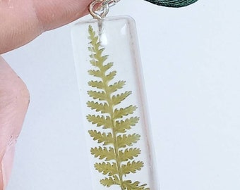 Real Fern Pendant Necklace with Dark Green Cord