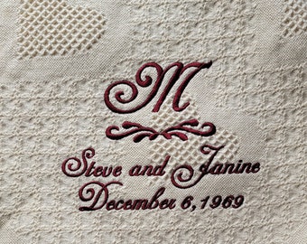 Personalized  cream wedding blanket with monogram, scroll, bride and groom gift, wedding gift, wedding throw, bride gift, wedding memory
