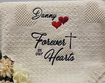 Forever in our Hearts cream memorial blanket,  sympathy gift, memorial gift, memorial, remembrance gift, gift for loss